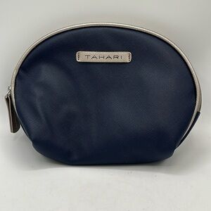 Tahari navy and tan makeup / cosmetic bag